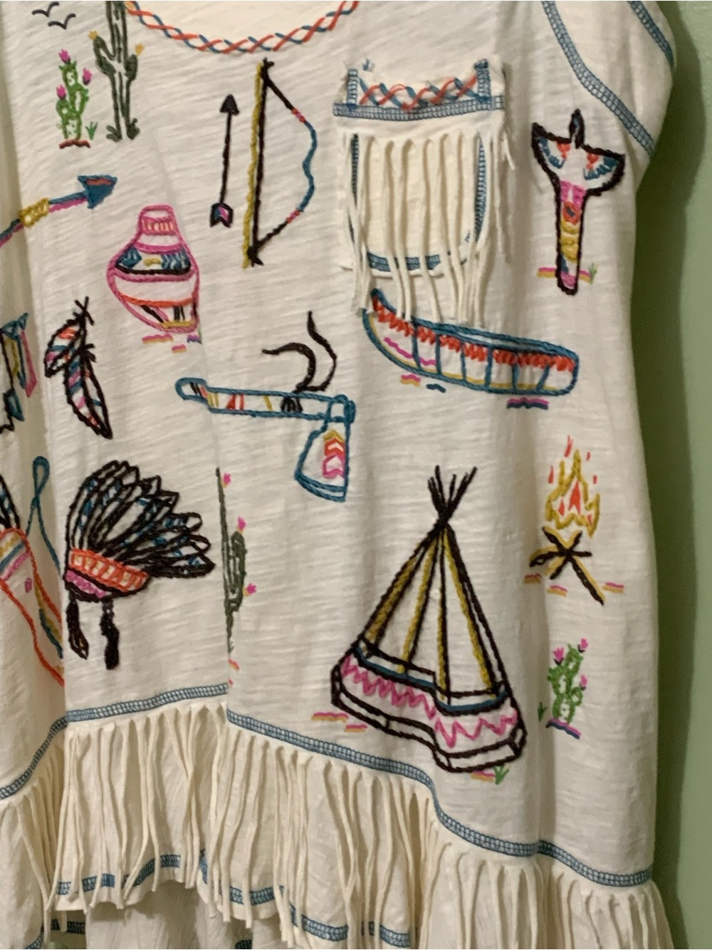 Double D Ranch Cream Embroidered Fringe Tank Top - Teepee Cactus Arrows - Picture 2 of 10